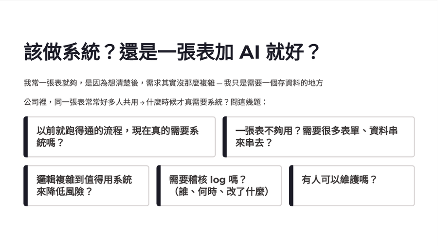 敏捷顧問 JUGG,該不該做系統的簡單判斷方法,而是把力氣留給真正值得做的事。